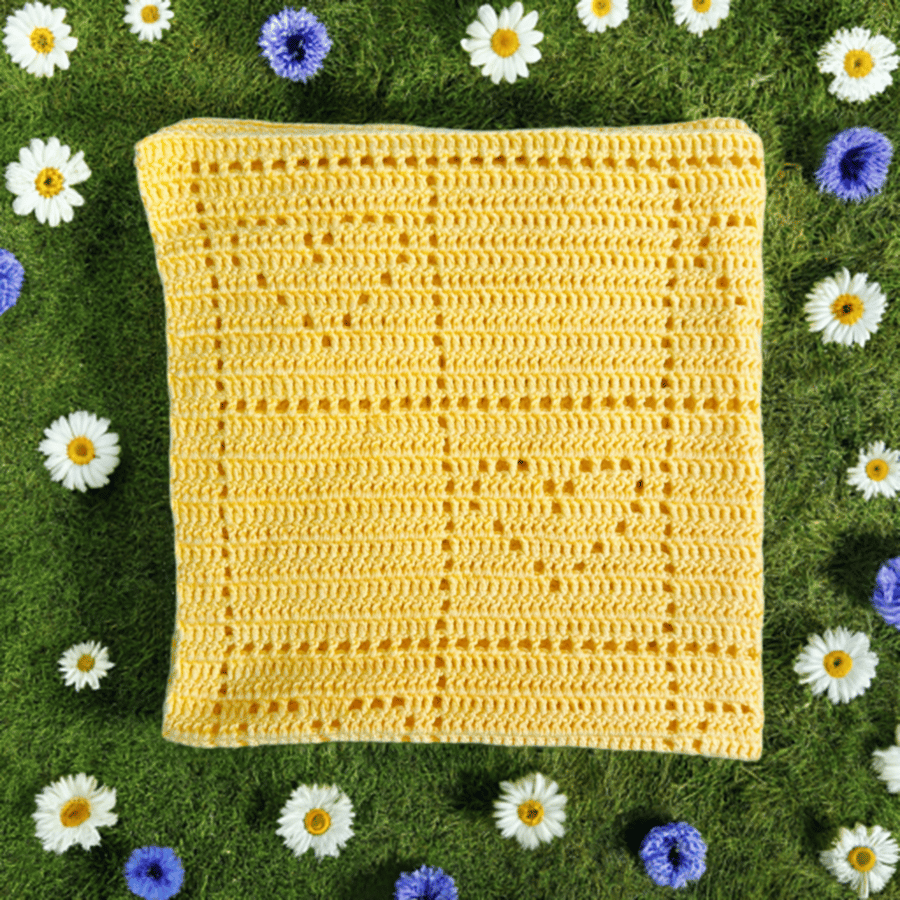 Unisex Sunshine Yellow Crochet Baby Pram Blanket – Soft and Lightweight