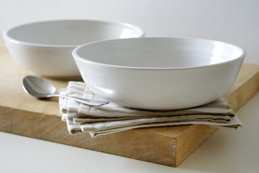 Set of two stoneware serving bowls - glazed in brilliant white