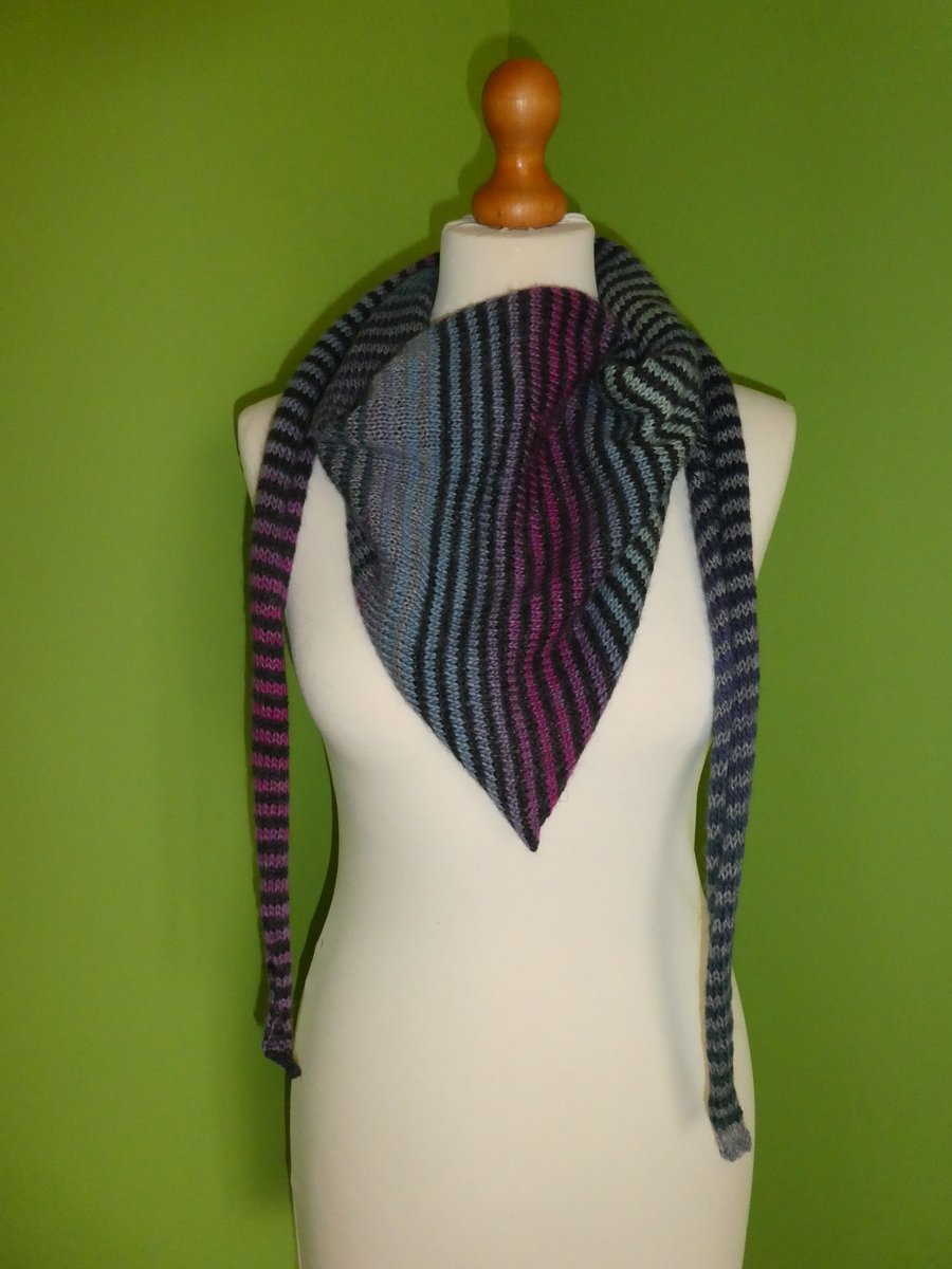 Striped Scarf in Mulicolours with Black and Grey. Colour Gradient Scarf. No 3