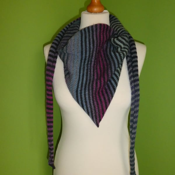 Striped Scarf in Mulicolours with Black and Grey. Colour Gradient Scarf. No 3