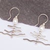 Kinetic Wave Silver Earrings, Sterling Silver and Pearl, Handmade