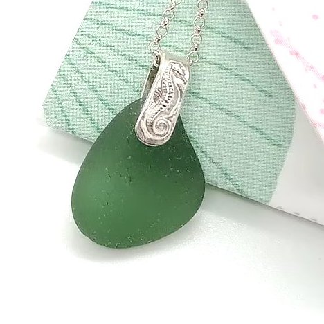 Seahorse necklace green seaham sea glass sterling silver
