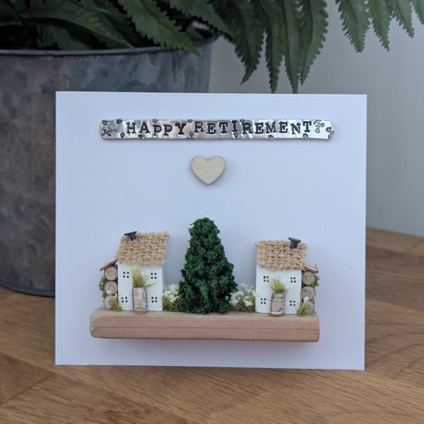 Happy Retirement Card With Removable Wooden Cottage Scene Gift