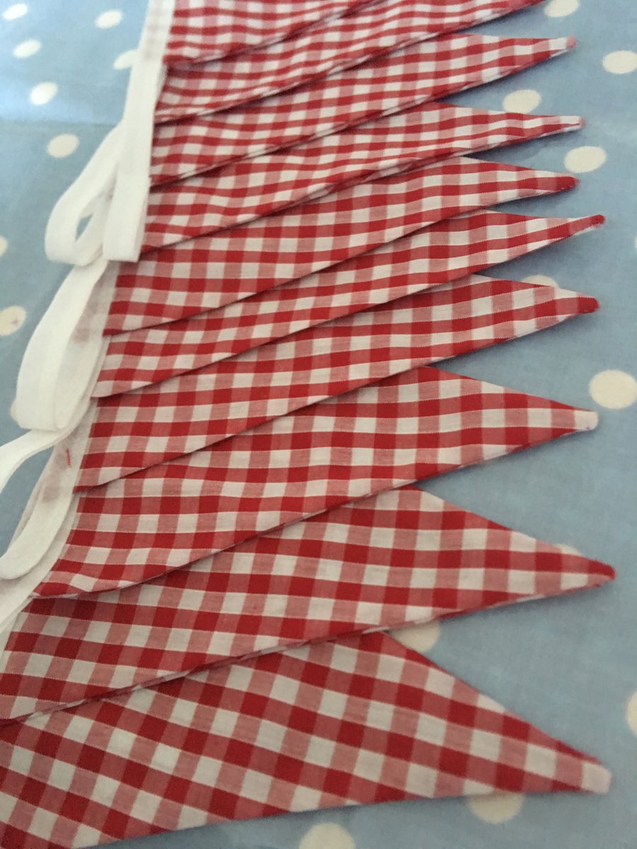 Red gingham cotton fabric bunting party flags, girls bedroom, baby shower 