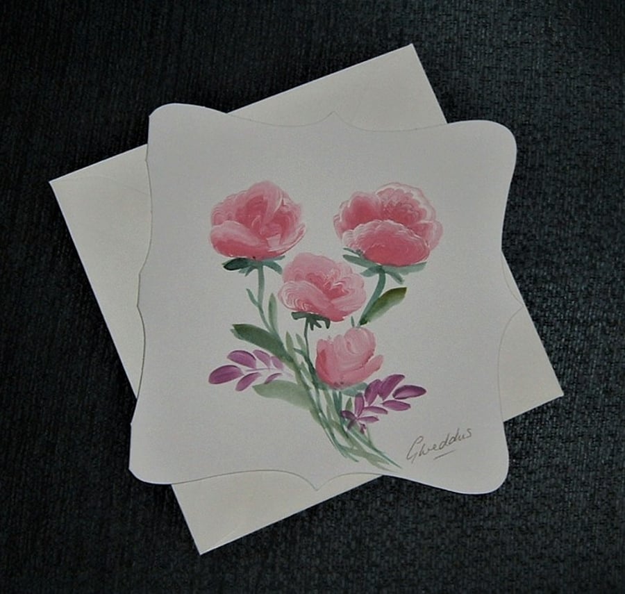hand painted floral art original art greetings card ( ref F 916 )