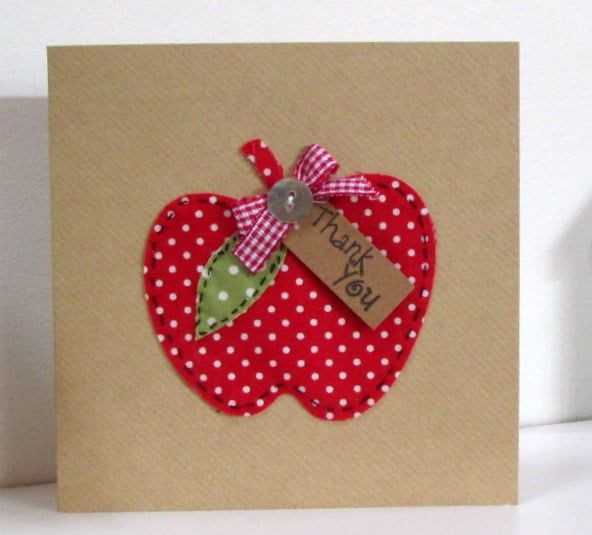 Polka Dot Fabric Apple Thank You Card
