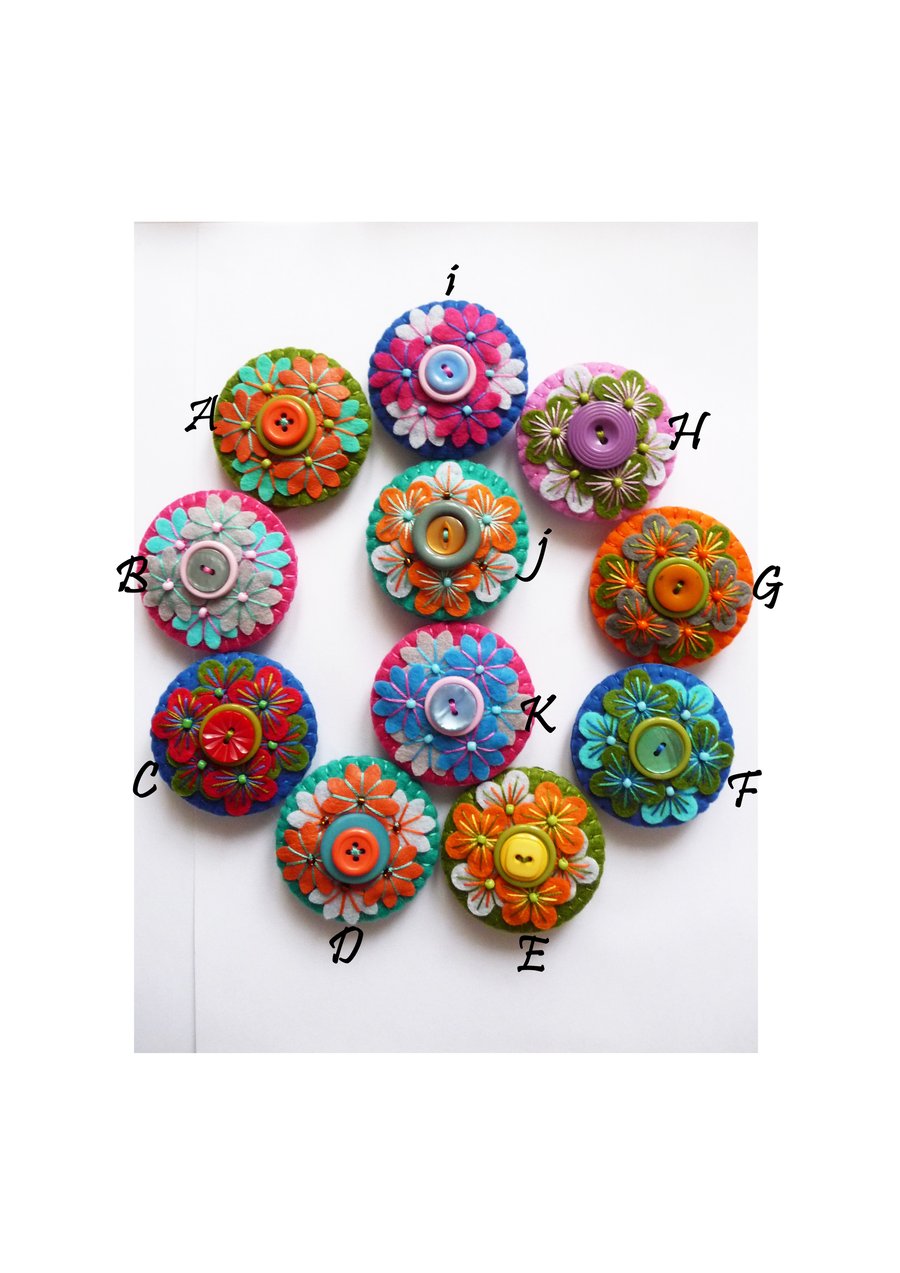 Flower Kaleidoscope inspired Mini Felt Brooch.