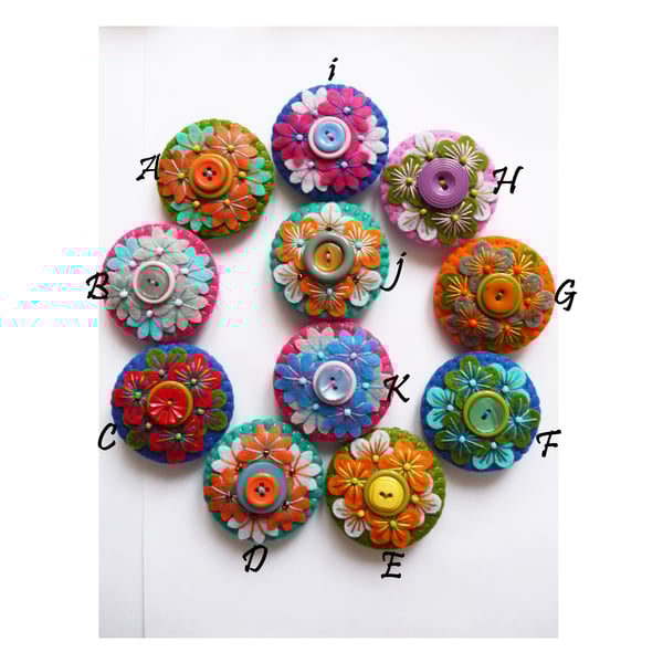Flower Kaleidoscope inspired Mini Felt Brooch.