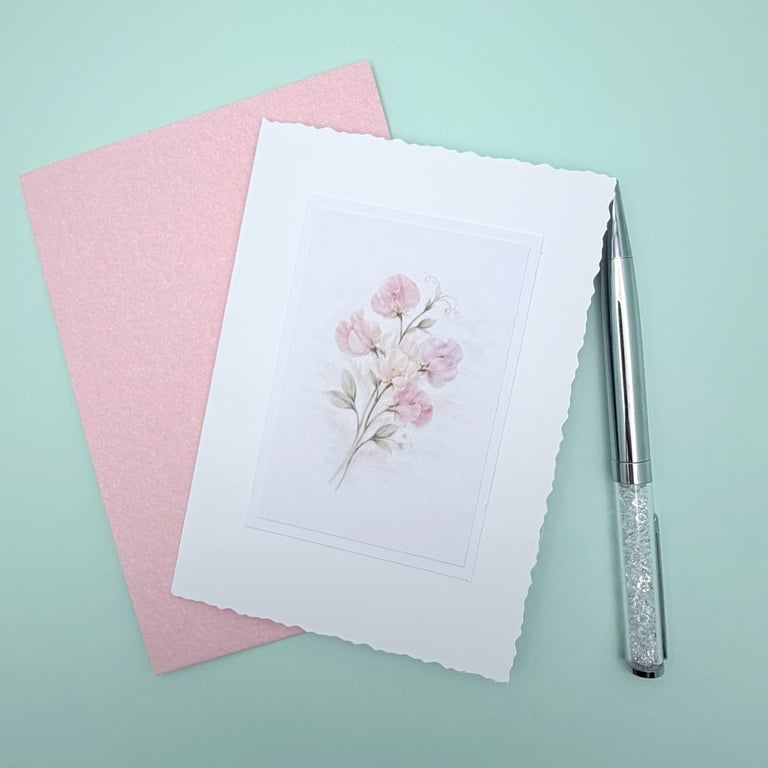 Sweet Pea A6 Blank Card - Botanical Floral Note Card