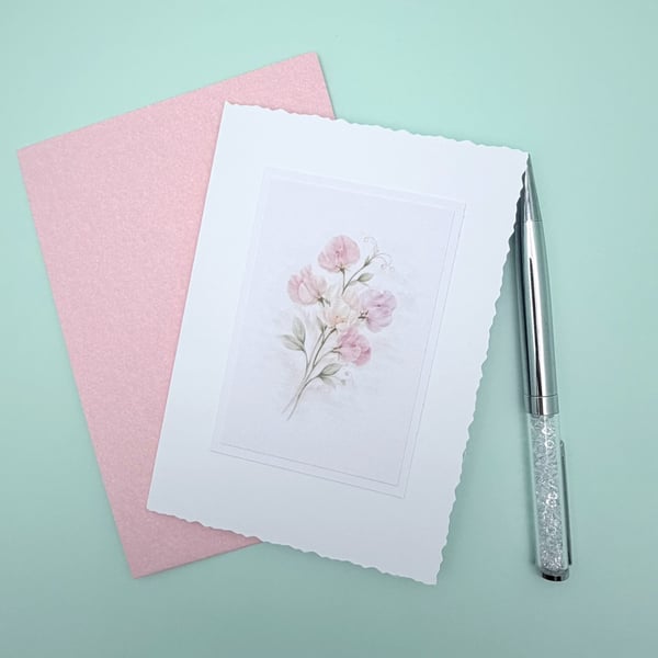 Sweet Pea A6 Blank Card - Botanical Floral Note Card