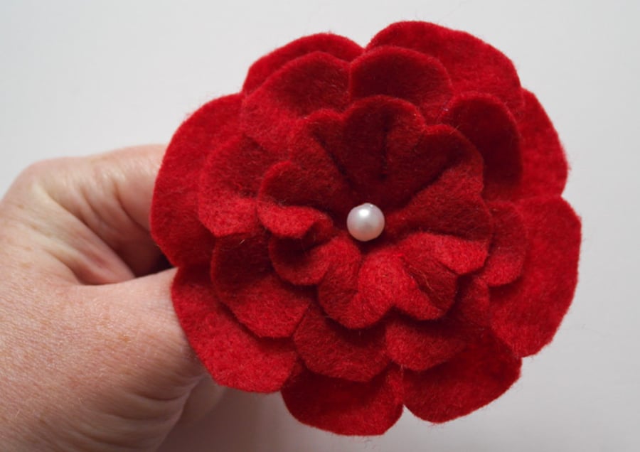 Red Flower Felt Brooch, Jewellery & Accessories, Stocking Filler, Gift for Her