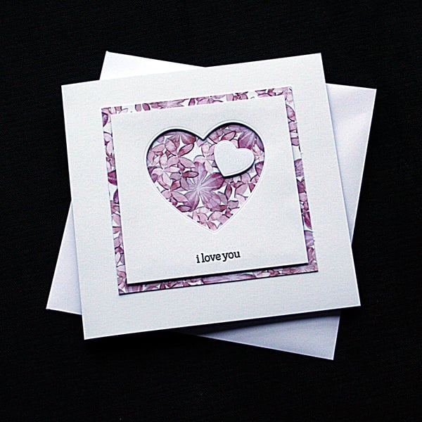 Purple Flower Hearts -  Handcrafted Valentines or Anniversary Card - dr17-0006
