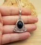 Filigree Triangle Black Onyx Pendant necklace. December Birthstone - Image 2
