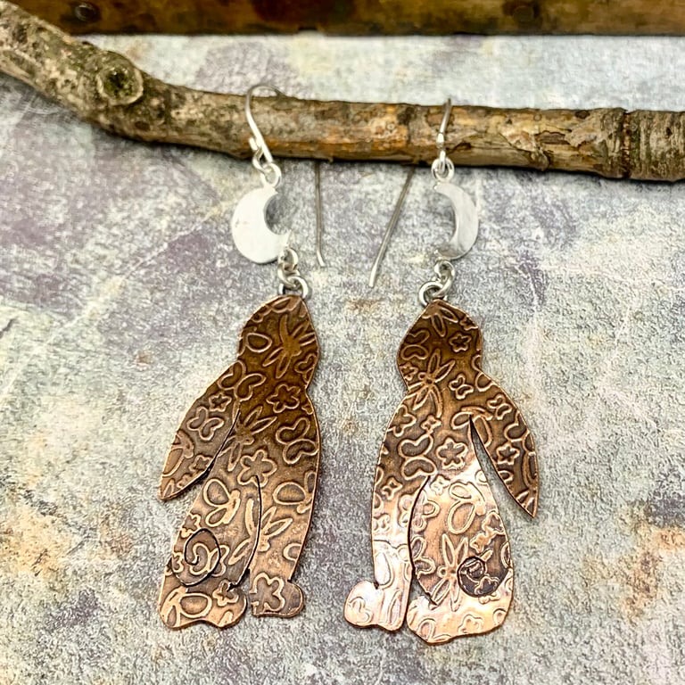 Copper & Silver Moongazing Hare Earrings