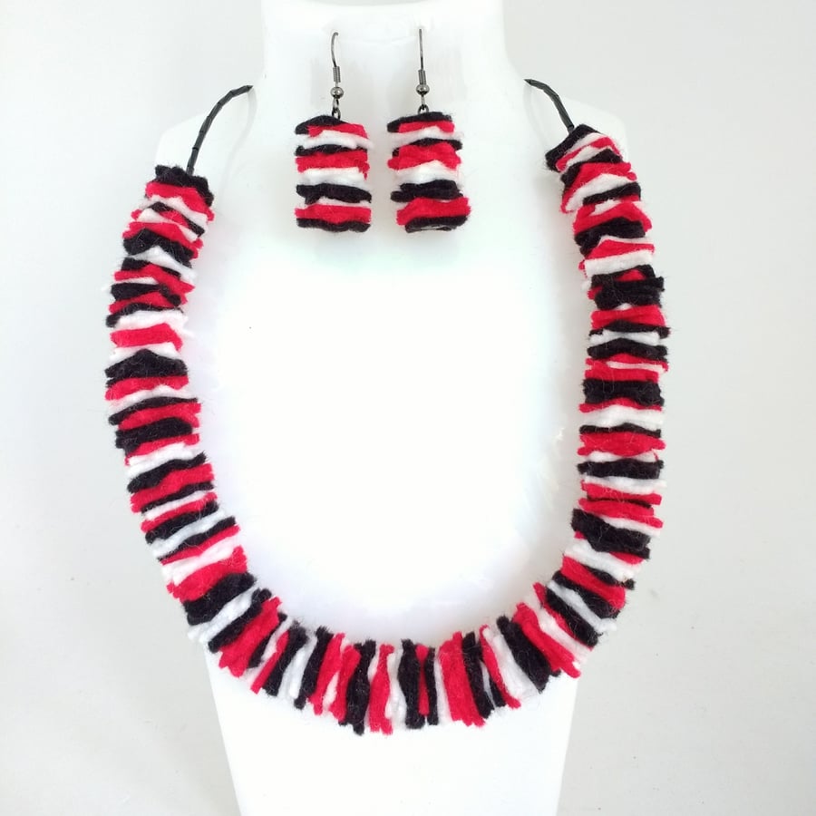 Bold Black, White and Red Felt Necklace