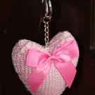 Hand Knitted Pale Pink Heart Keyring