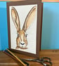 Hand Drawn and  Coloured Hare Portrait Card - Image 2