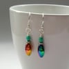 Rainbow Haematite And Czech Glass Silver Plated Earrings