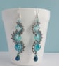 Aqua Blue Beaded Ocean Wave Statement Earrings - Image 7