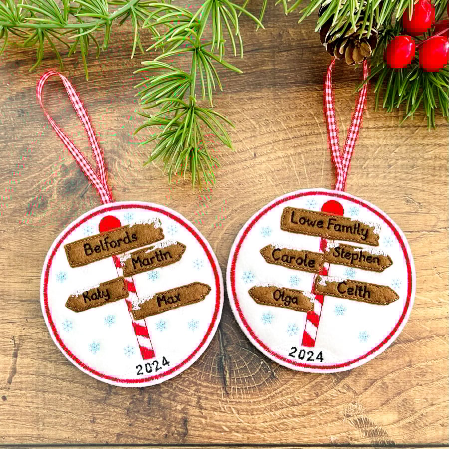 Family North Pole Sign Personalised Hanging Decoration