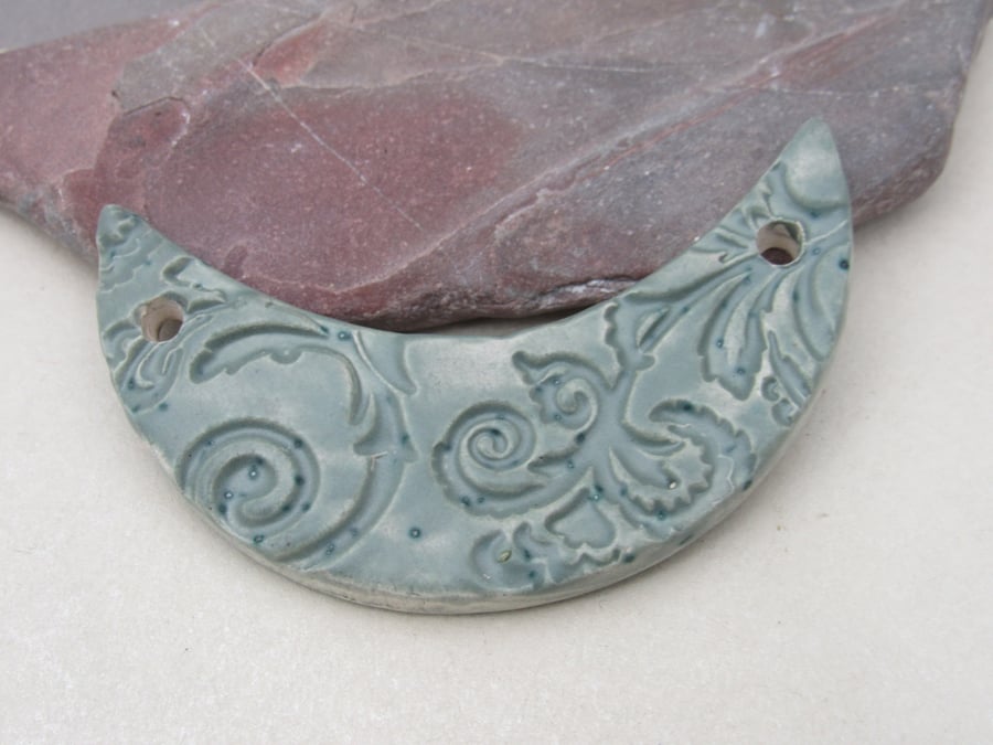 Sage Green Brocade Ceramic Crescent Bib Pendant