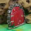 Wallmounted Red Gnome Portal 3" with raindrops OOAK Sculpt Fairy Door