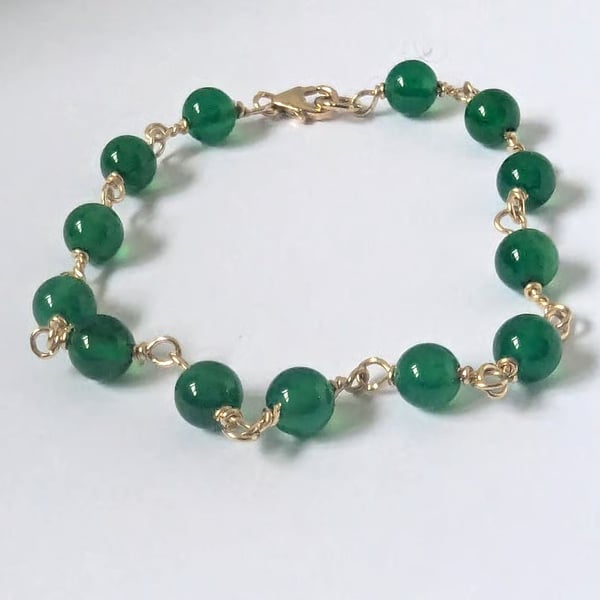 Gold Filled Green Agate Beaded Bracelet