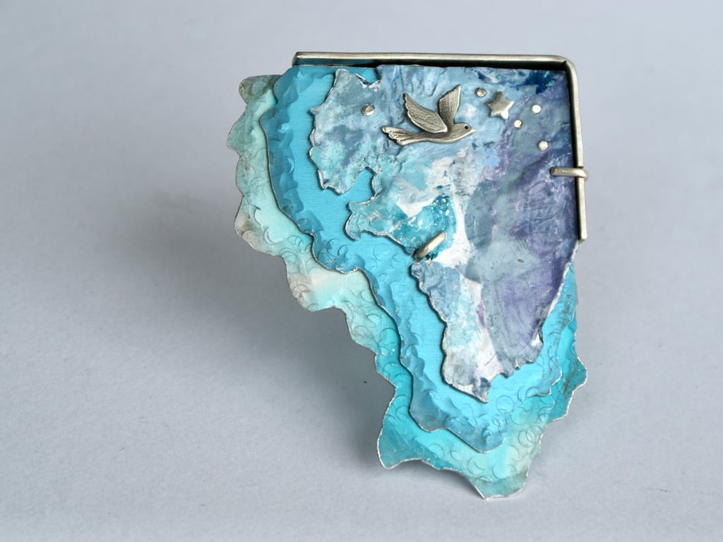 Abstract art brooch - flying bird