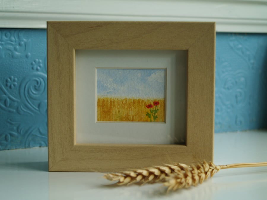 Little framed Field of Barley with Poppies