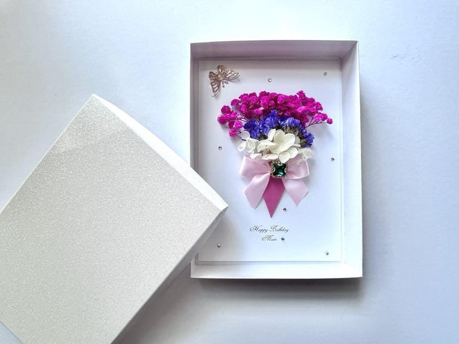 Handmade 3D Dried Flower Birthday Card: Personalized Bouquet Gift C633