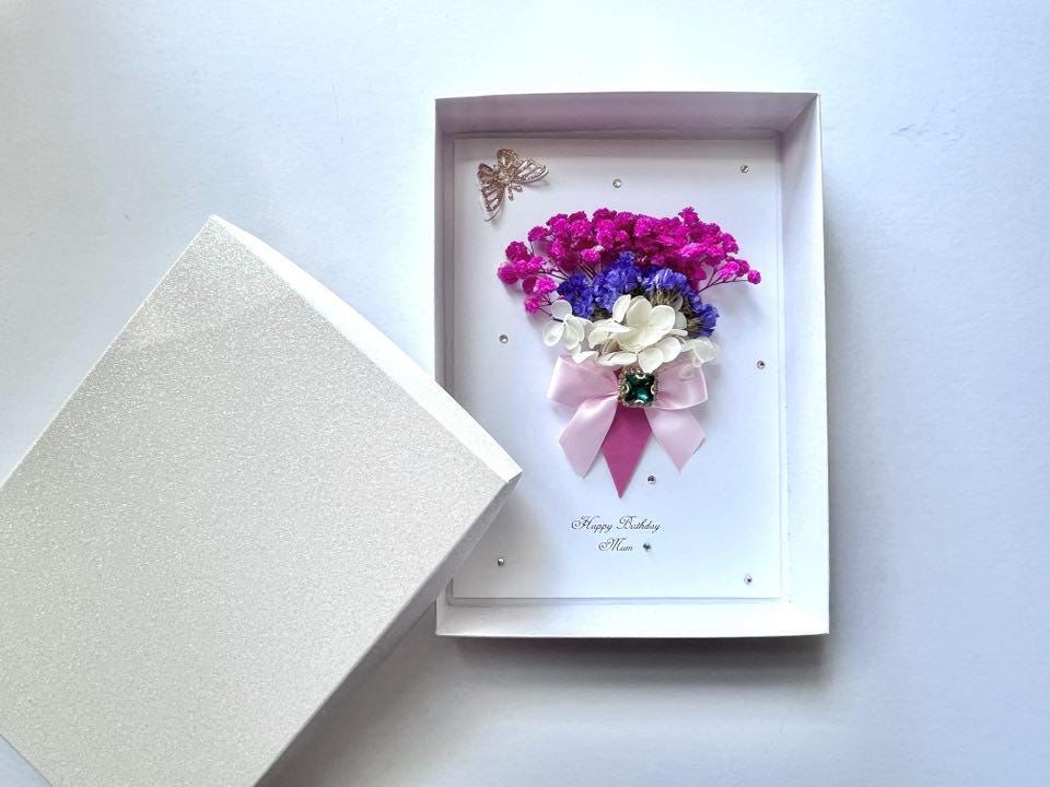 Handmade 3D Dried Flower Birthday Card: Personalized Bouquet Gift C633