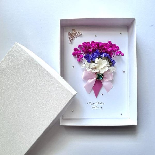 Handmade 3D Dried Flower Birthday Card: Personalized Bouquet Gift C633