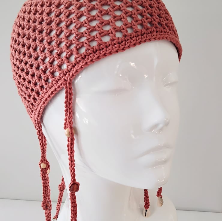 Braided Russet Orange Mesh Crochet Skull Cap wi - Folksy