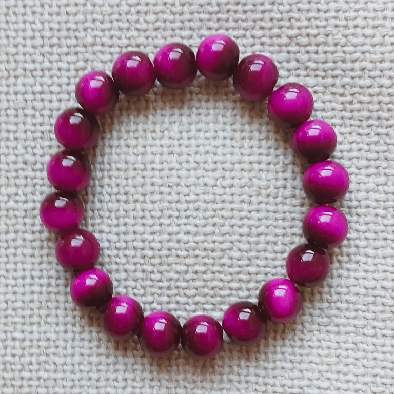 Ladies Rose Red Tiger's Eye Elastic Bead Bracelet