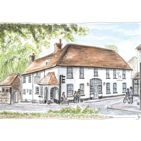 The White Hart Pub, Overton.  Open Edition Fine Art Print