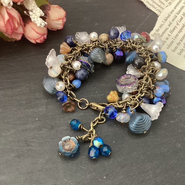 Beautiful glass beaded charm blue bracelet 