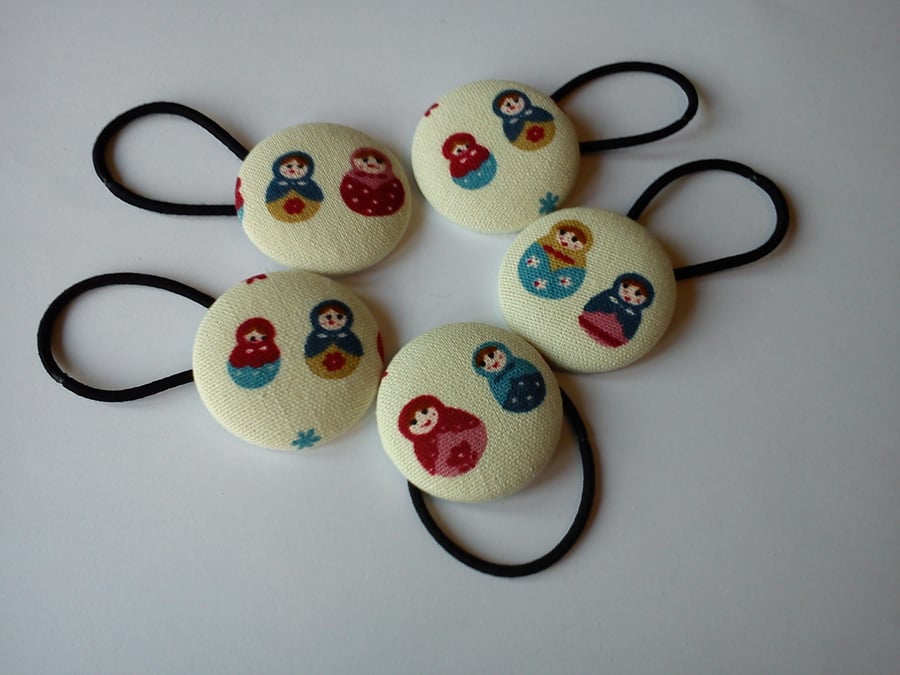 Russian Doll Large hair button bobbles set of 5 in gift tin