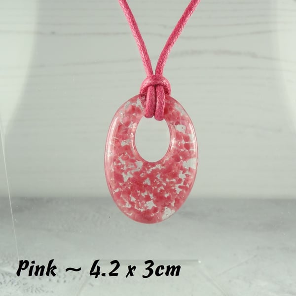 4 colours - handcrafted fused glass off-set oval pendant on a waxed cotton cord