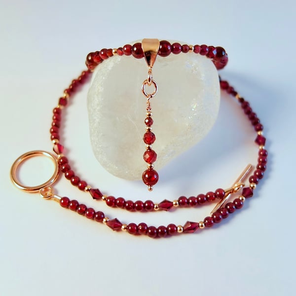 Garnet & Rose Vermeil Necklace, January Birthday, Anniversary, Gifts For Her
