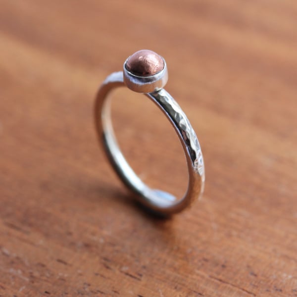 Silver and Copper ring - Silver stacking ring - Copper Nugget Ring