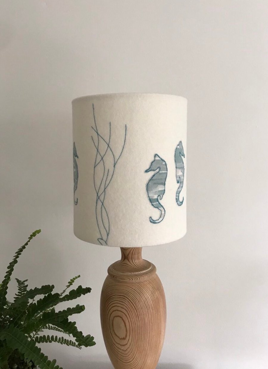 Seahorse Embroidered Lampshade with Liberty Print