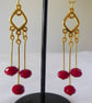 Gold Plated Chandelier Earrings with Cherry Red Faceted Czech Glass Beads - Image 2