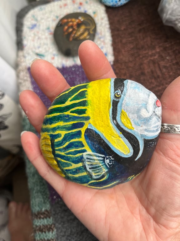 Tropical fish  hand painted and varnished paper weight stone 