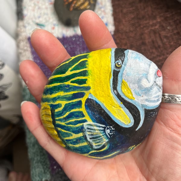 Tropical fish  hand painted and varnished paper weight stone 