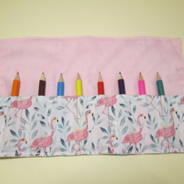 Flamingo Fabric Pencil Roll