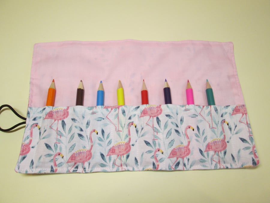 Flamingo Fabric Pencil Roll