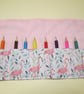 Flamingo Fabric Pencil Roll includes 8 pencils - Image 1