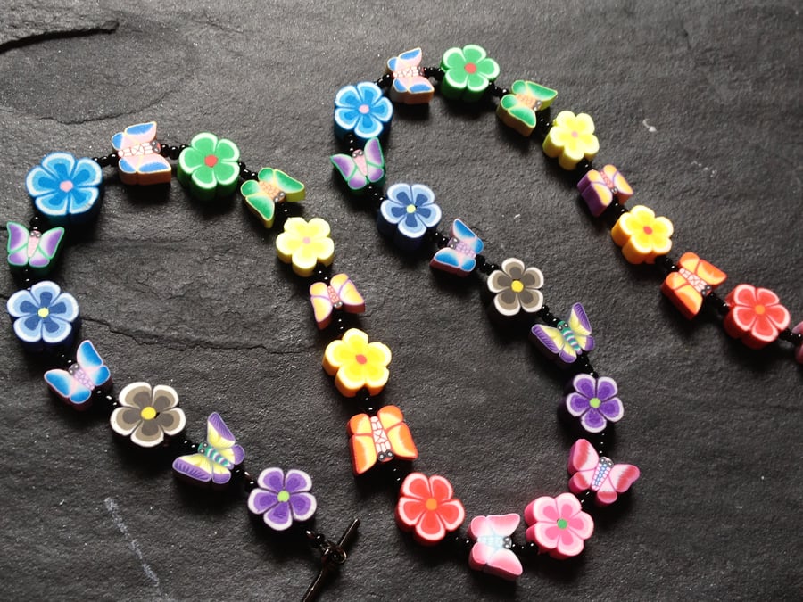 Rainbow Butterflies Polymer Clay Necklace 18 inches