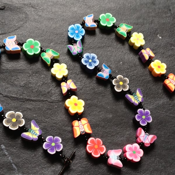 Rainbow Butterflies Polymer Clay Necklace 18 inches