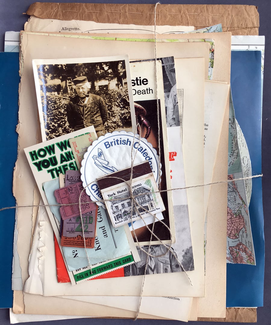 Paper ephemera  x 25, antique books, maps, postcards, decoupage scrapbooking